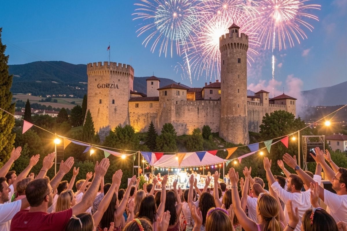 Festa in Gorizia con il castello e il paesaggio circostante