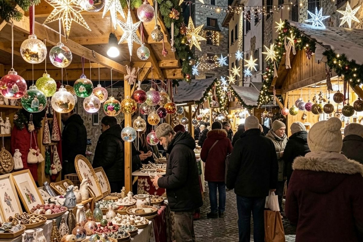 Mercatini di Natale a Palmanova con luci e decorazioni festive